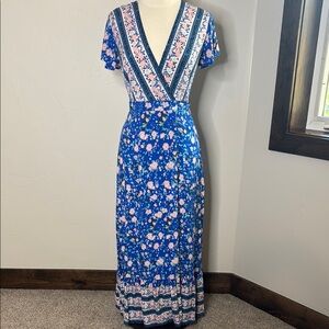 Floral Flutter Sleeve V-Neck Maxi Wrap Sundress